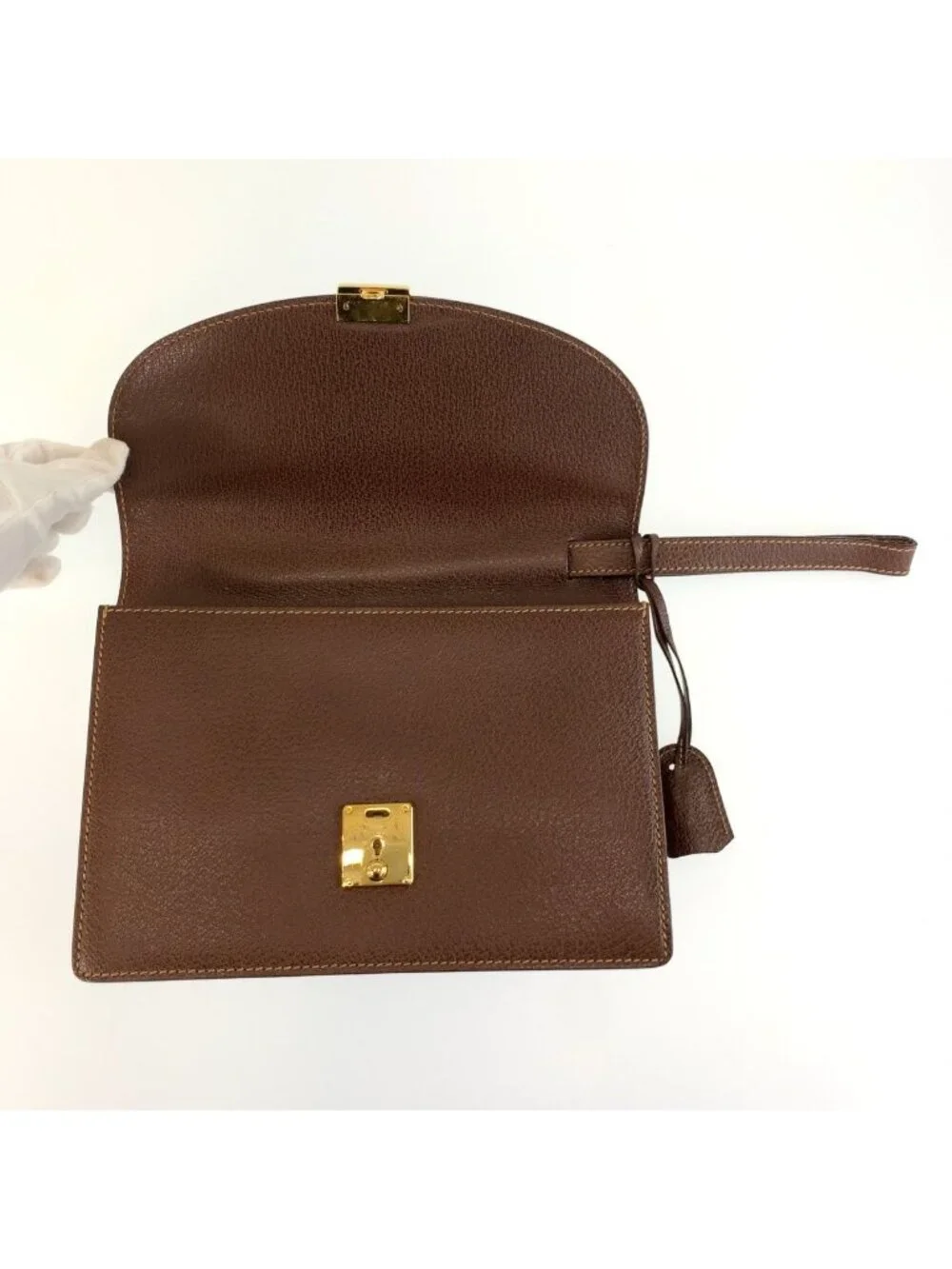 Gucci Brown Gold Leather Clutch